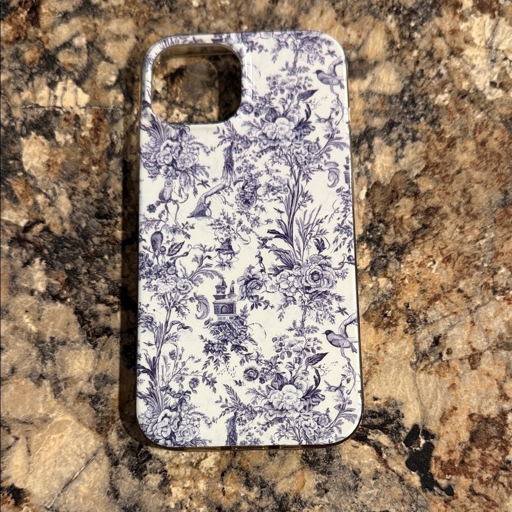 Floral Pattern iPhone 15 Case - Blue and White